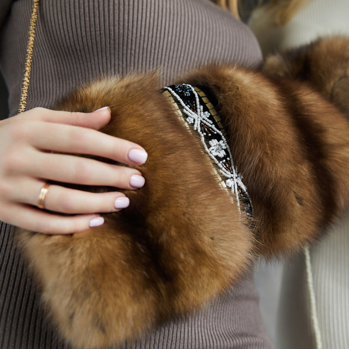 Sable fur muff "Pattern" with embroidery