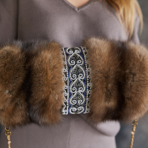 Sable fur clutch "White hearts" with embroidery