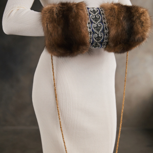 Sable fur clutch "White hearts" with embroidery