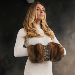 Sable fur clutch "Golden hearts" with embroidery