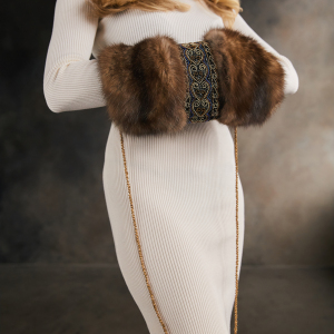 Sable fur clutch "Golden hearts" with embroidery
