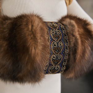 Sable fur clutch "Golden hearts" with embroidery