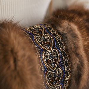 Sable fur clutch "Golden hearts" with embroidery