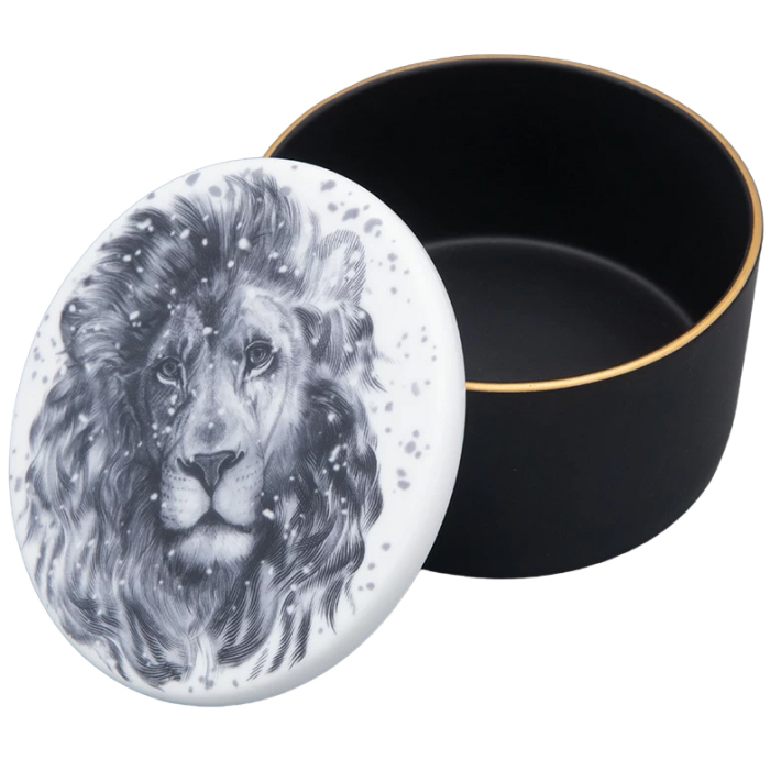 Bone china box "Idyll" with the pattern "Totem. The Lion"
