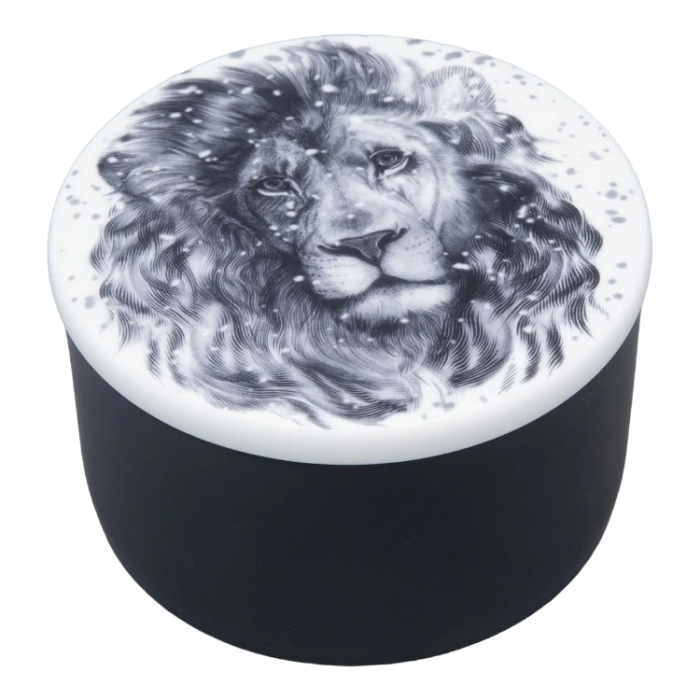 Bone china box "Idyll" with the pattern "Totem. The Lion"
