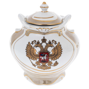 Самовар фарфоровый "Гербовый" бежевый, в подарочной коробке