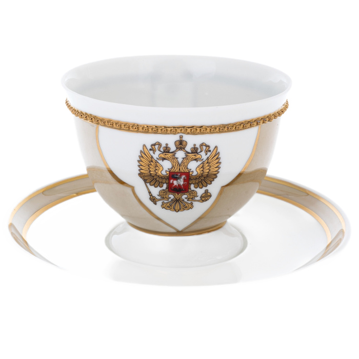 Самовар фарфоровый "Гербовый" бежевый, в подарочной коробке