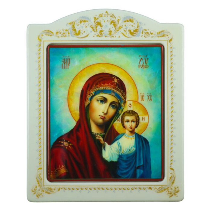 Mother of Pearl icon "Our Lady of Kazan" in a frame with an ornament