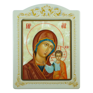 Mother of Pearl icon "Our Lady of Kazan" in a frame with an ornament