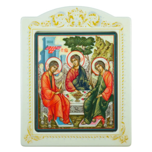 Mother-of-pearl icon "Holy Trinity" in a frame with an ornament