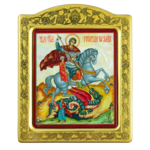 St. George the Victorious icon with mother of pearl in a gold frame