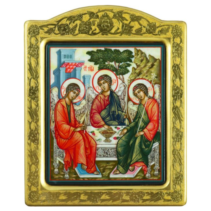 Icon of the Holy Trinity with mother of pearl in a gold frame