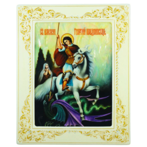 St. George the Victorious icon with mother of pearl in a white frame