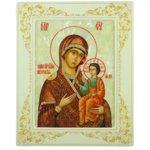 Icon of the Iverian Mother of God with mother of pearl in a white frame