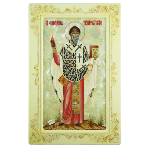 The icon "Spyridon of Trimifunt" on natural mother-of-pearl