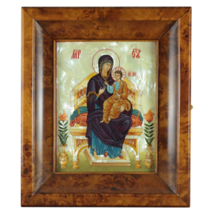 Icon on natural mother-of-pearl "Our Lady on the Throne" in Kyoto
