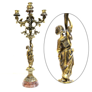 A pair of bronze candelabra "Diana" on a crenoid