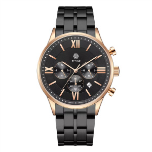 UCHZ Black and Gold Quartz Wrist Watch with Black Strap