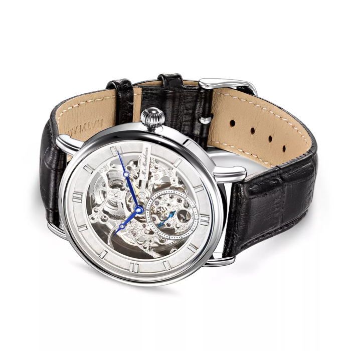 Mikhail Moskvin "Elegance" self-winding Mechanical Wristwatch in silver with Black Strap