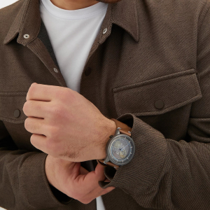 Automatic mechanical Wristwatch Lincor "Sputnik" silver with brown strap