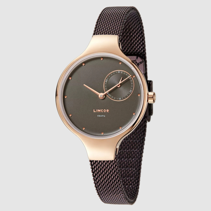 Lincor Uni Gold Quartz Wrist Watch with Burgundy Strap