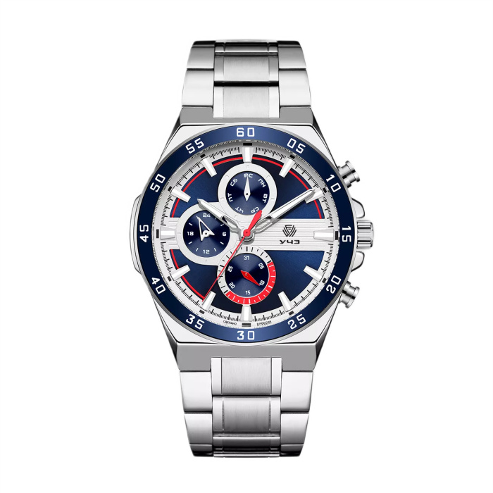 UCHZ Red and Blue Quartz Wrist Watch with Silver Strap
