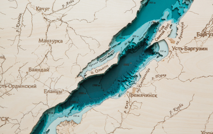 Карта деревянная многослойная "Карта озера Байкал №2" на заказ