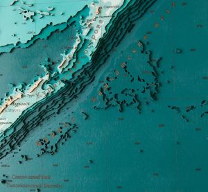 Карта деревянная многослойная "Карта северо-западной части Тихого океана" на заказ