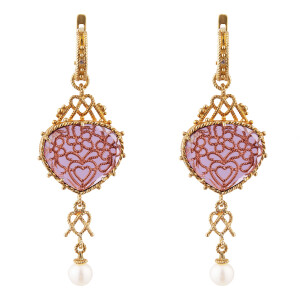 Gingerbread earrings made of silver with gold and citall, pink