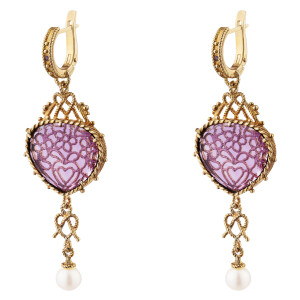 Gingerbread earrings made of silver with gold and citall, lilac