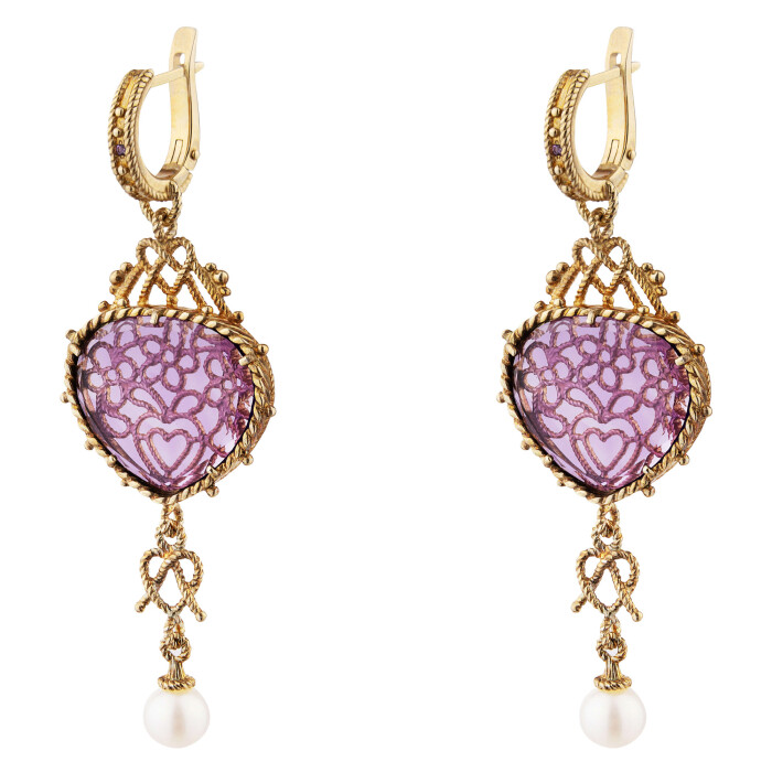 Gingerbread earrings made of silver with gold and citall, lilac