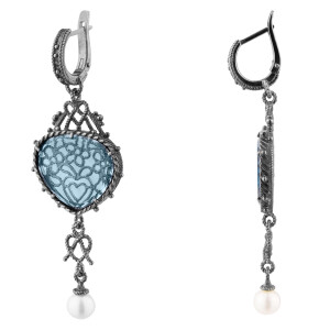 Gingerbread earrings made of silver with citall, blue