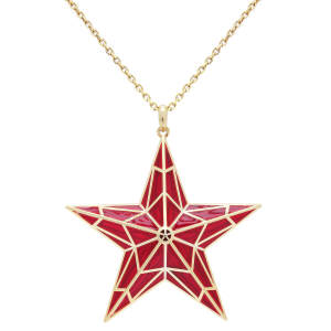 Star pendant in gold with enamel, red