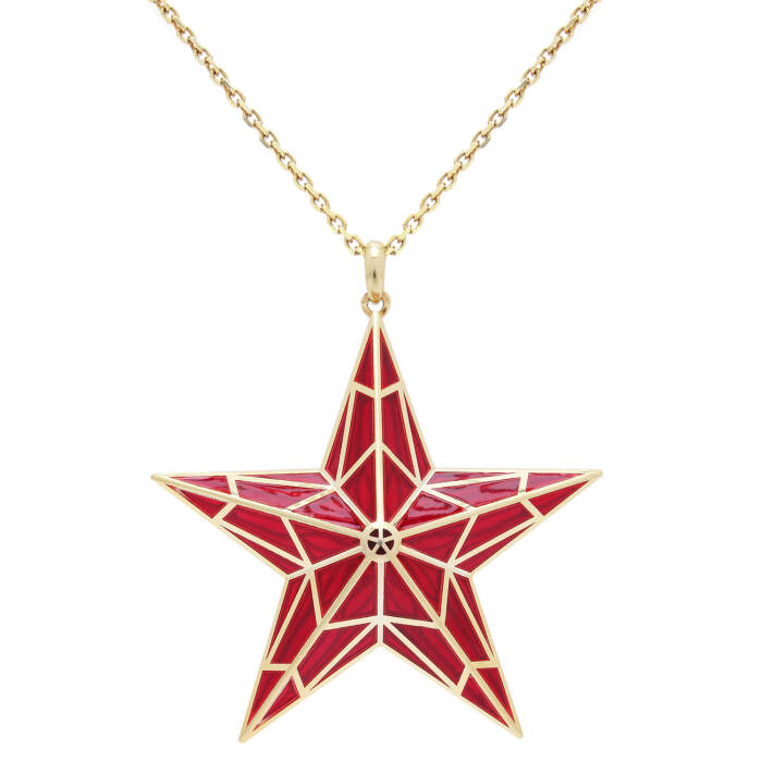 Star pendant in gold with enamel, red