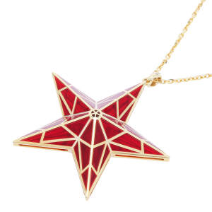 Star pendant in gold with enamel, red