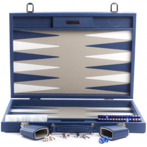 Exclusive backgammon set "Baptiste" made of leather, blue