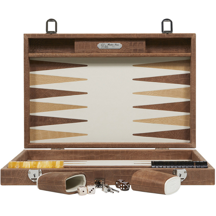 Exclusive backgammon set "Alain" made of leather, beige, large