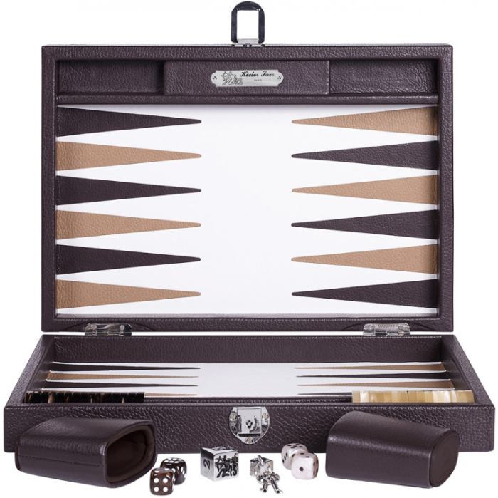 Exclusive backgammon set "Baptiste" made of leather, brown, small