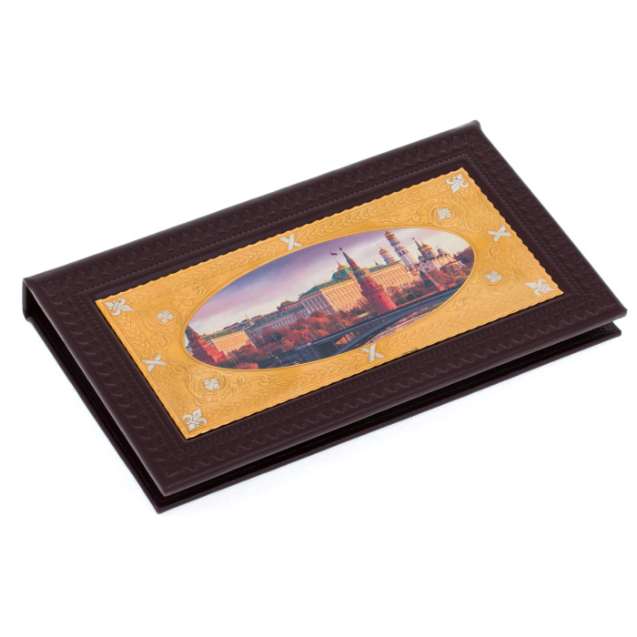 Leather business card holder with gold-plated insert "Moscow" Zlatoust
