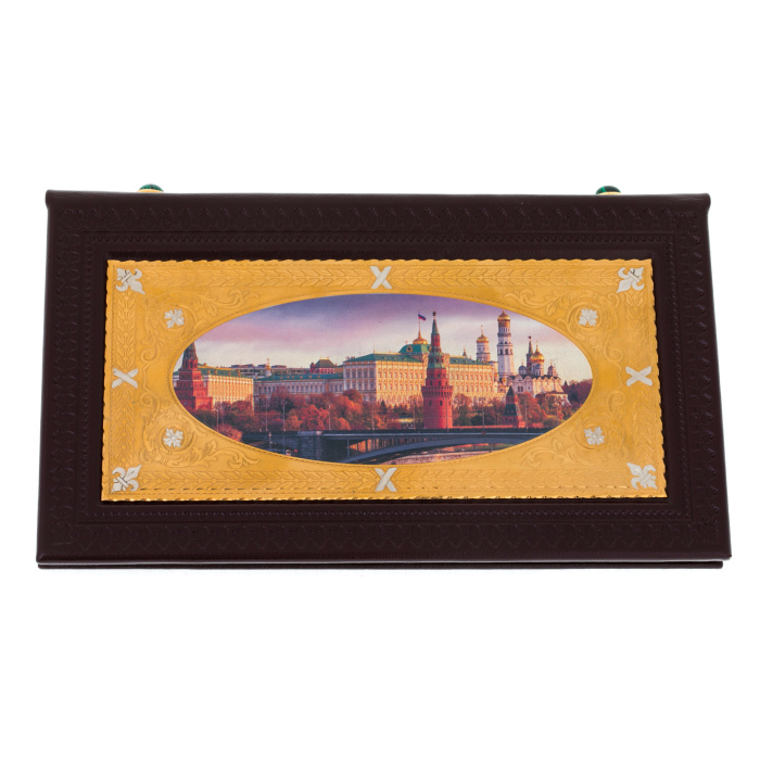 Leather business card holder with gold-plated insert "Moscow" Zlatoust