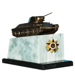 Souvenir made of bronze, marble and serpentine "Tank" with the order