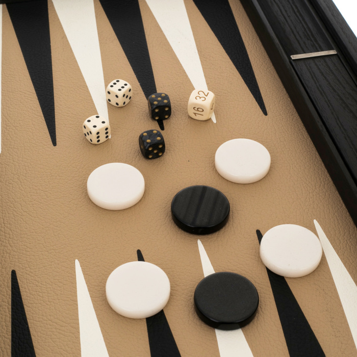 Backgammon made of veneer and leather "Manopoulos" coffee brown