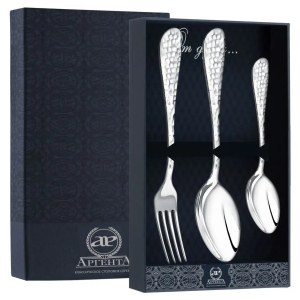 Silver table set "Forged droplet" : fork, spoon, teaspoon, for 1 person