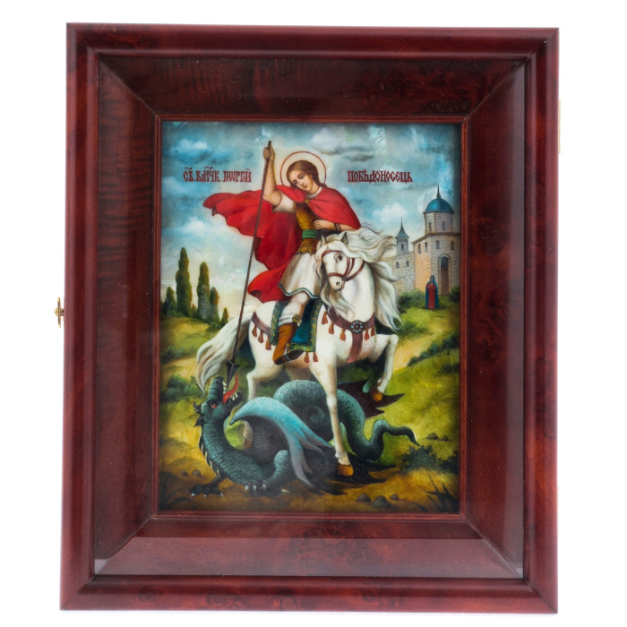 Icon of St. George the Victorious with mother of pearl
