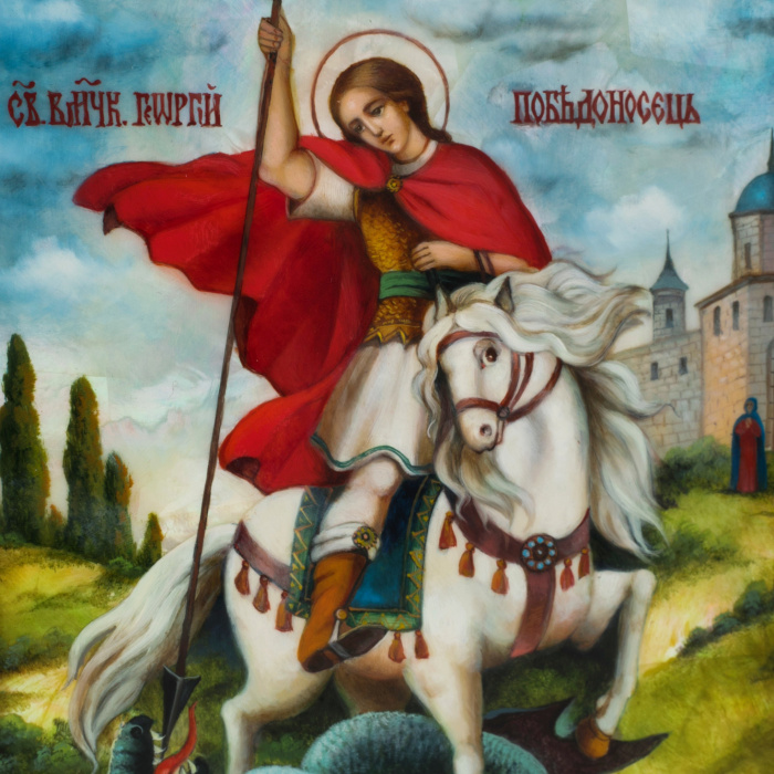 Icon of St. George the Victorious with mother of pearl