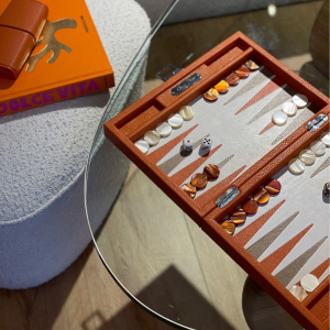 Exclusive backgammon set "Baptiste" made of leather, orange