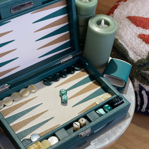 Exclusive backgammon set "Baptiste" made of leather, green, large